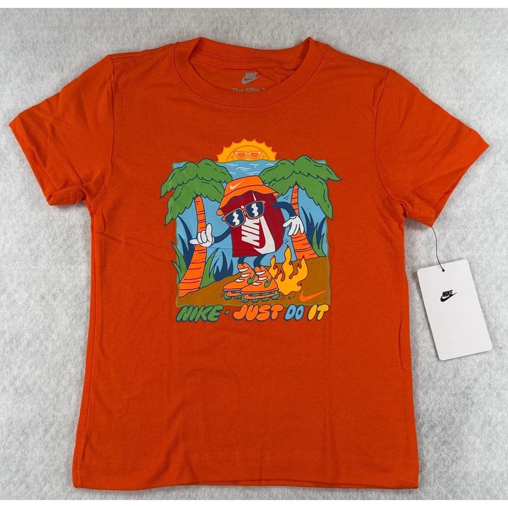 Nike Boys XS Size 4 Orange Just‎ Do It Graphic T Shirt NWT